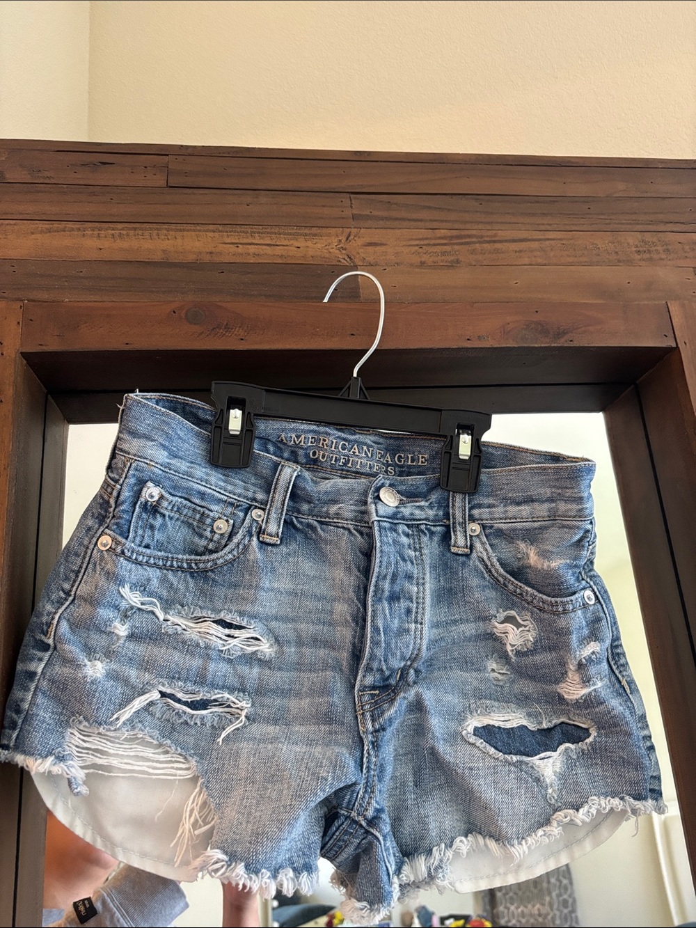 American Eagle Light Blue Distressed Denim Cutoff Shorts